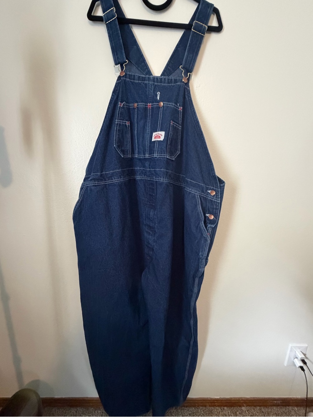Round House Bib Overalls Mens Size 50x29 Button Fly Dark Wash Made In The USA